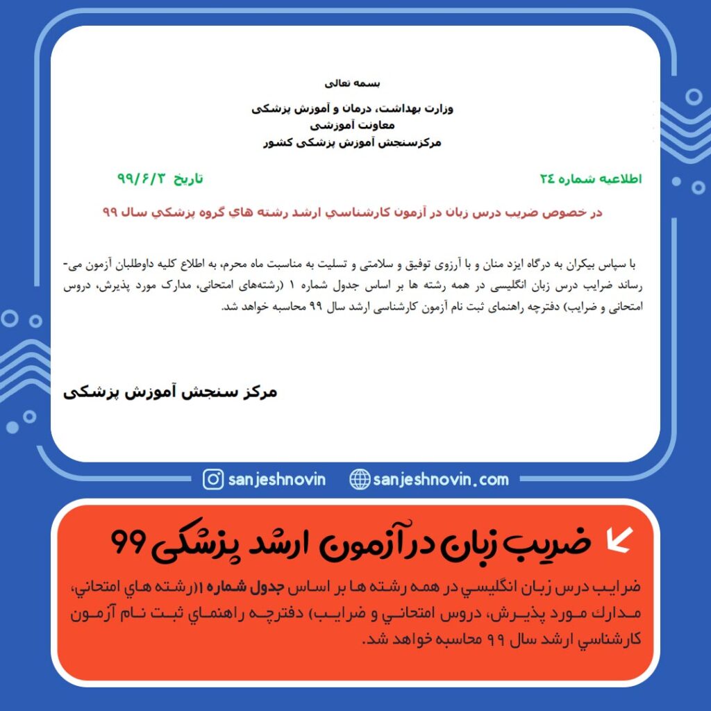 ضریب زبان در کنکور ارشد وزارت بهداشت